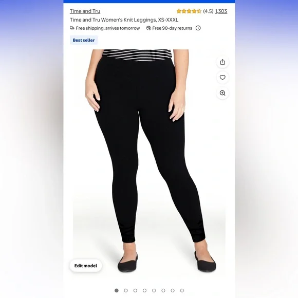 Two pairs Time and Tru Women's Classic Black Leggings - Picture 1 of 3